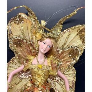 Mark Roberts Fairy Hanging Ornament Fabric Art Doll w/ Flowers & Wings Vintage E